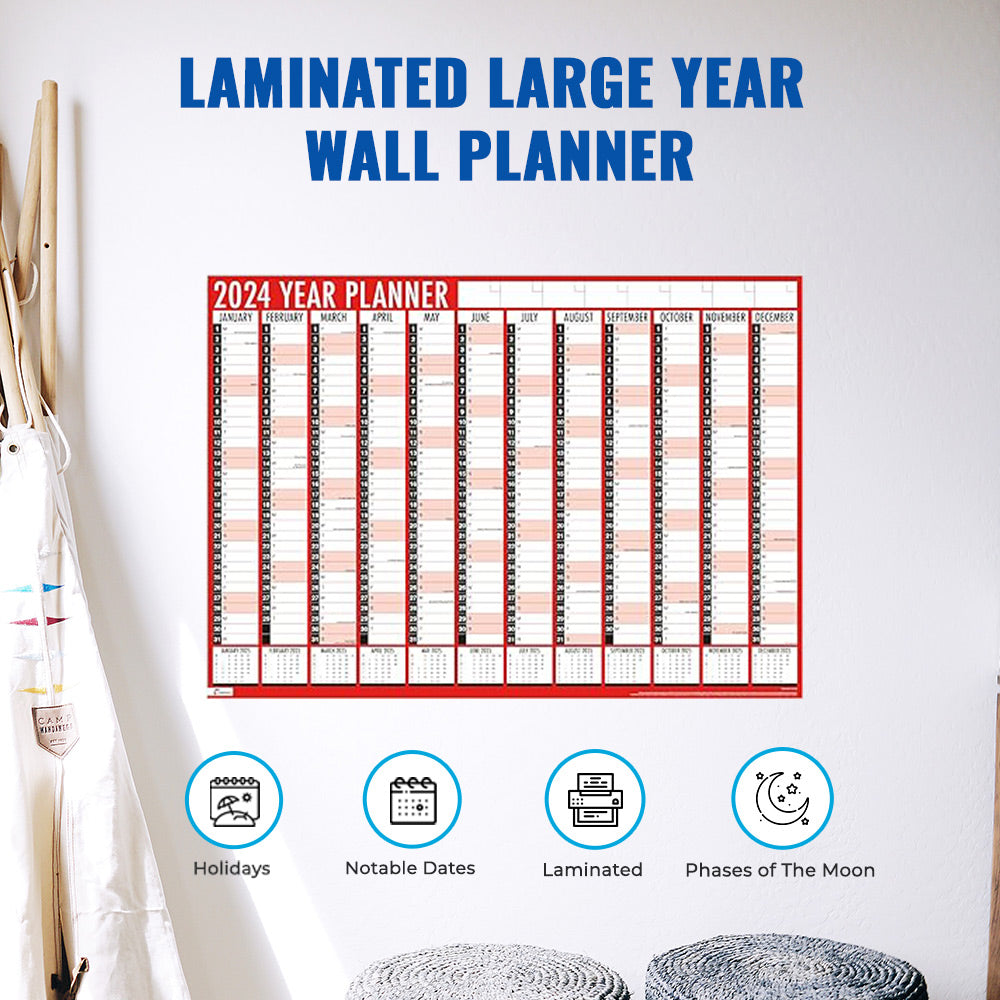 2024 Large A1 Office Wall Year Planner Commercial Calendar Organiser Folded  A4