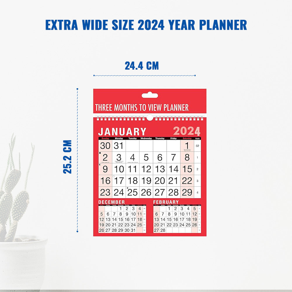 2024 Calendar, Planners & Personal Organisers, 3 Months to View Wall