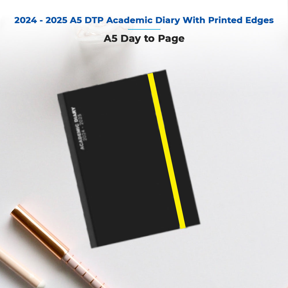 A5 Day To Page Academic Diary With Printed Edges - Black