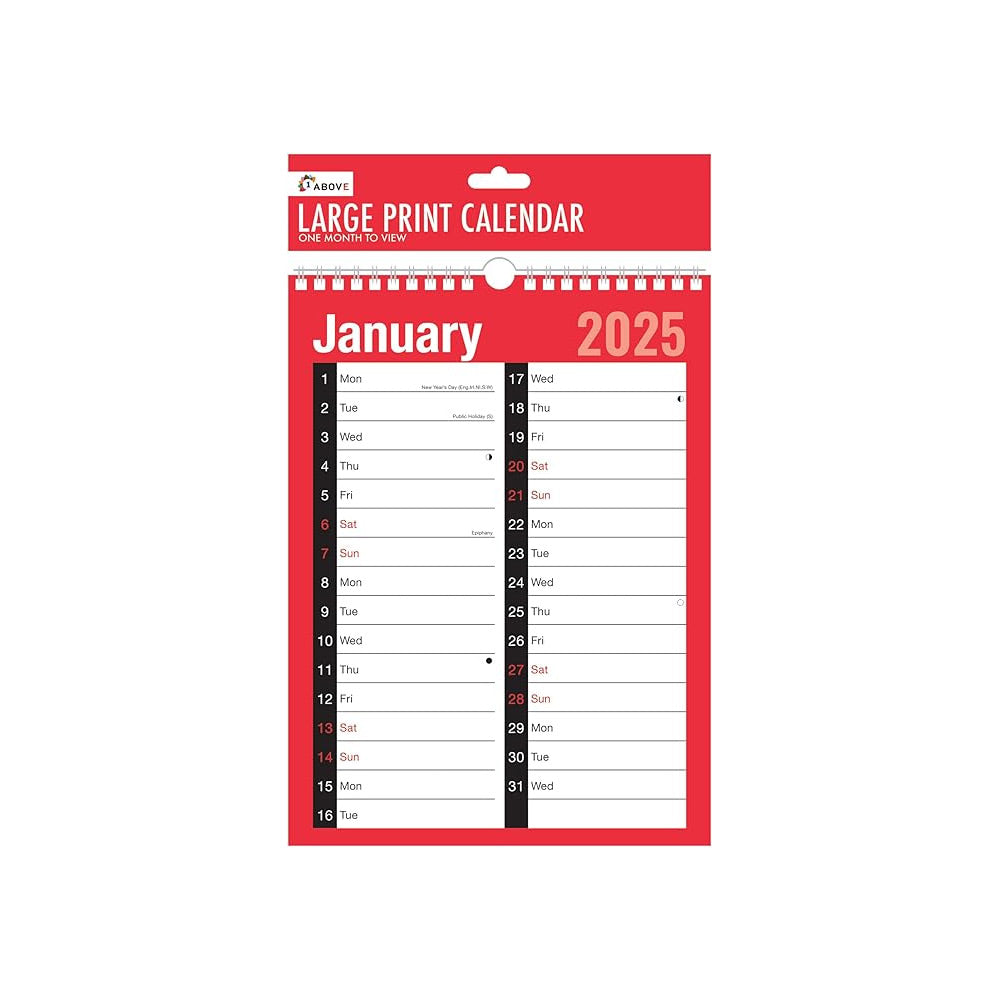 2025 A4 Month to View Calendar