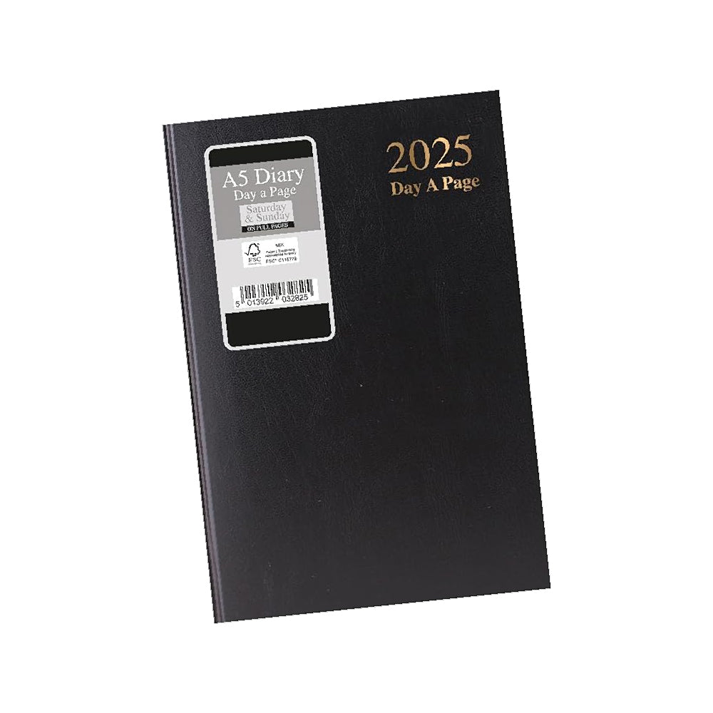 2025 A5 Day to Page Diary - Black