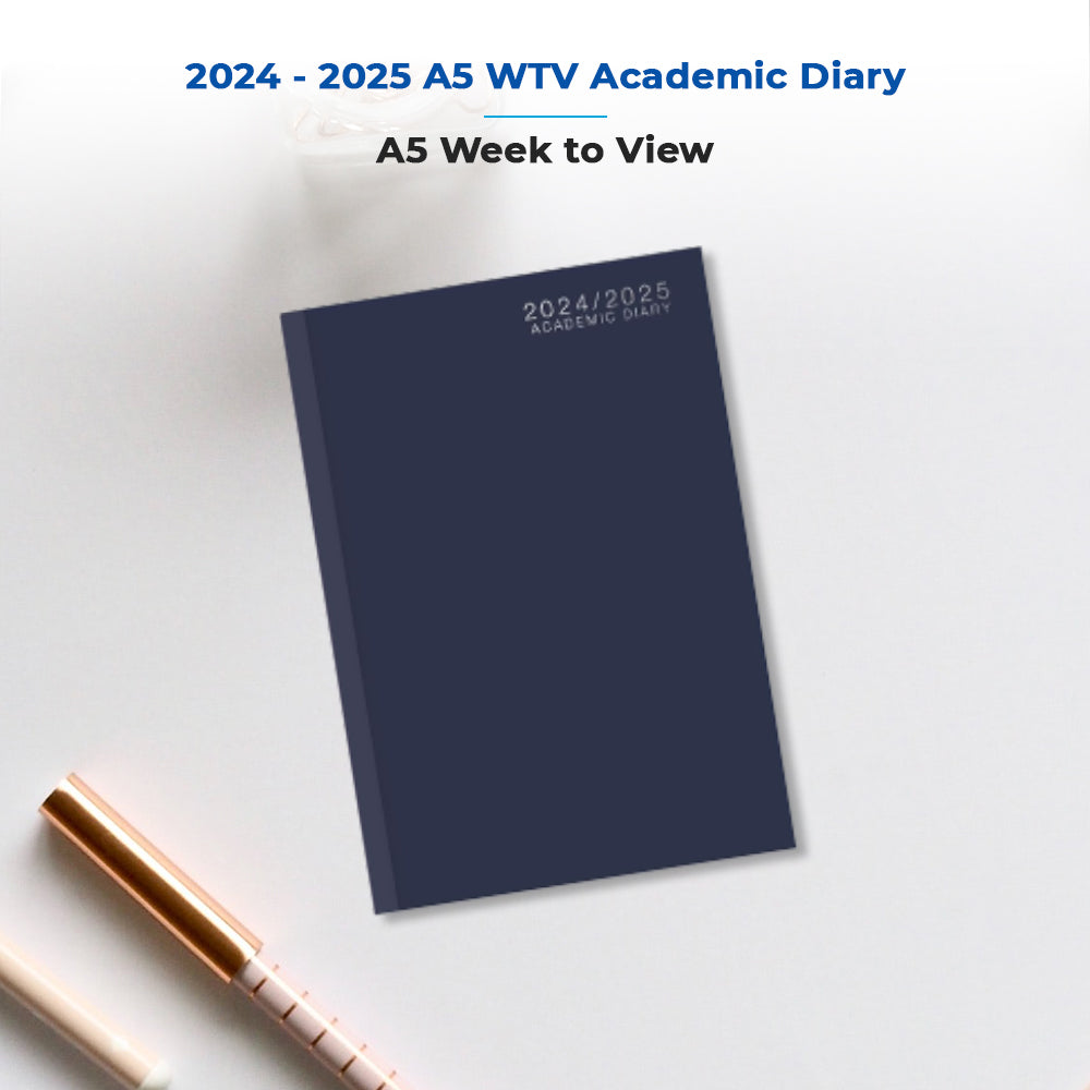 A5 Day A Page Academic Casebound Diary - Blue