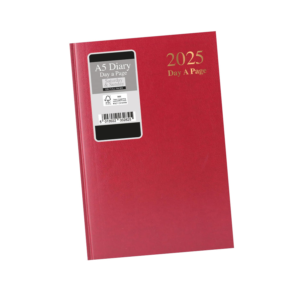 2025 A5 Day to Page Diary - Red