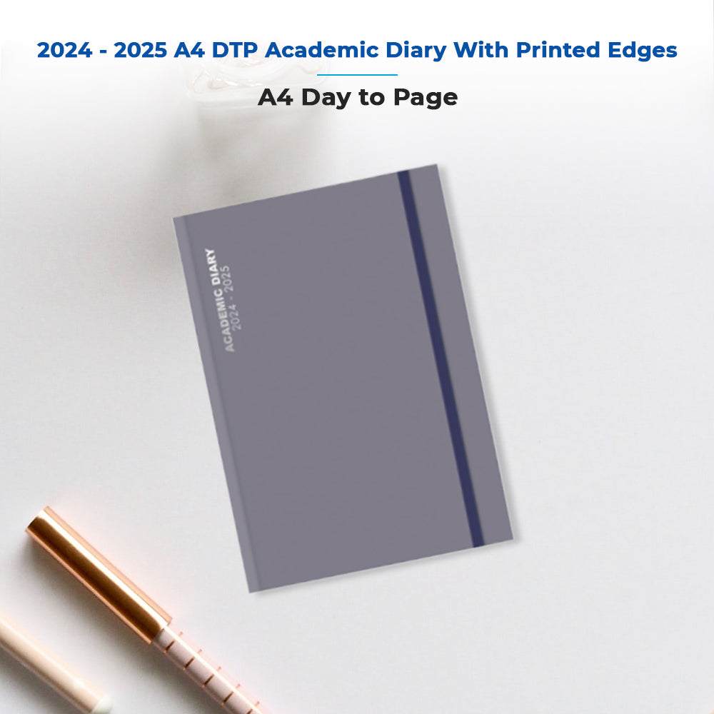 A4 Day To Page Academic Diary With Printed Edges - Grey