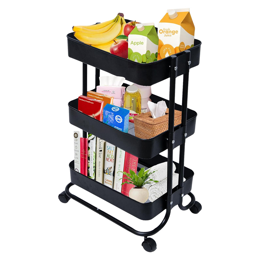 Black 3-Tier Kitchen Trolley