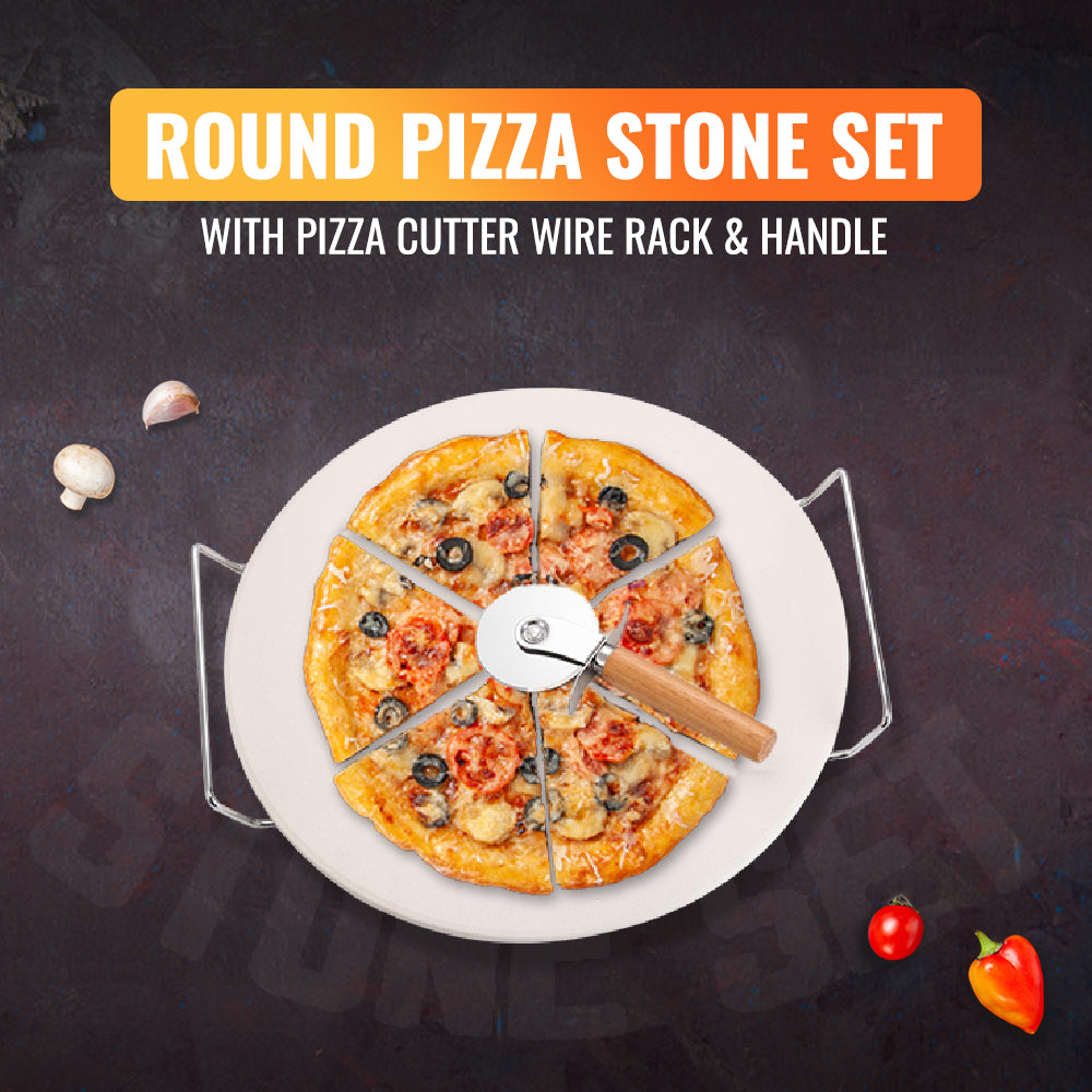 Round Pizza Stone Set with Pizza Cutter