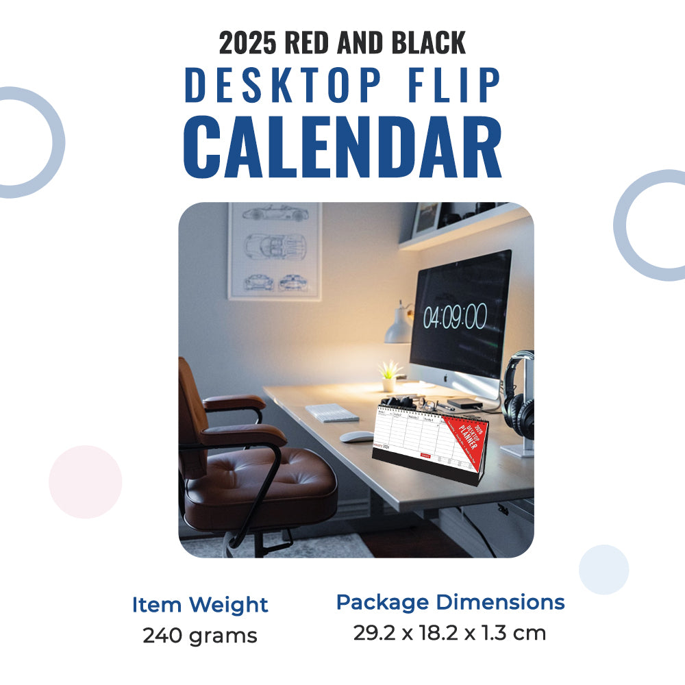 2025 Red and Black Desktop Flip Calendar