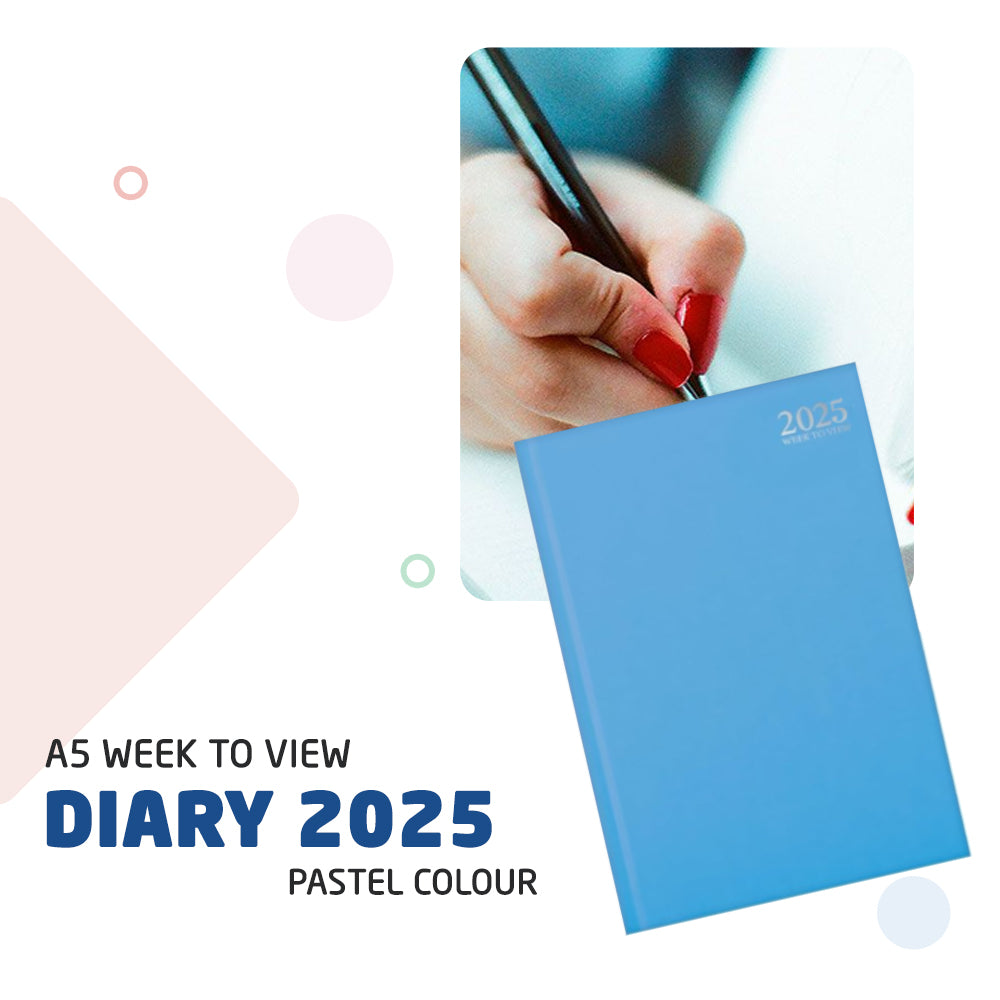 2025 Premium Quality A5 Week to View Diary - Pastel Colour