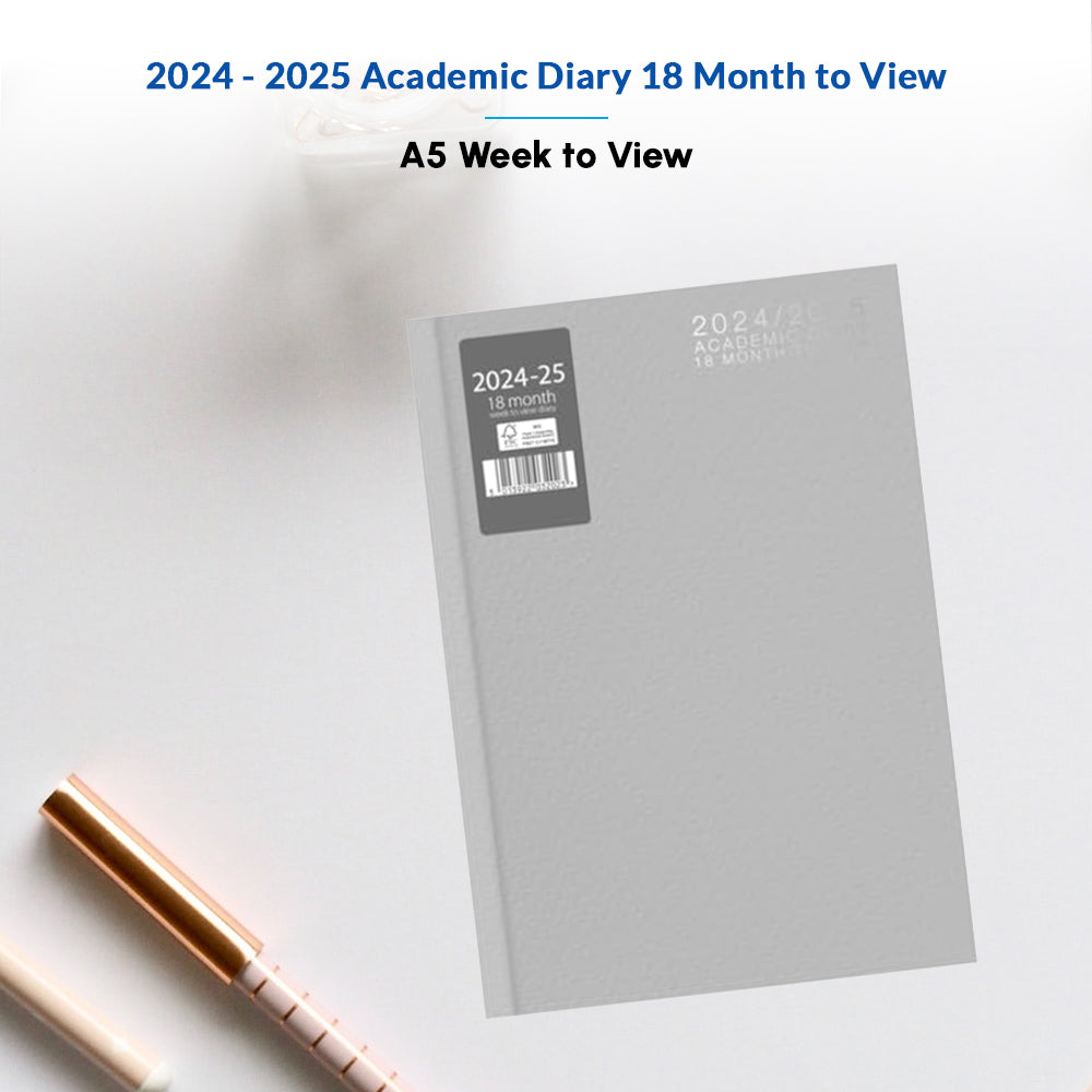 A5 WTV 18 Month Academic Casebound Diary - Grey