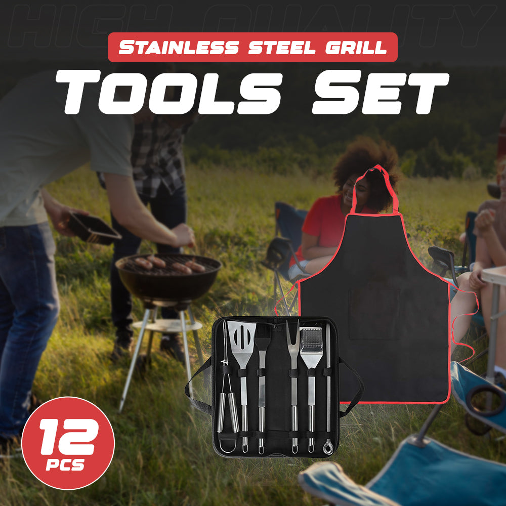 12pcs Stainless Steel Grill Tools Set