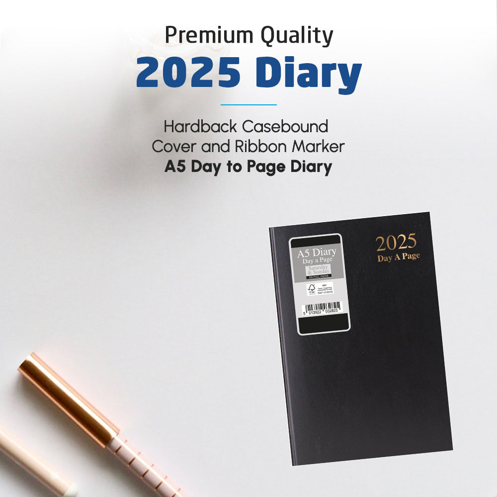 2025 A5 Day to Page Diary - Black