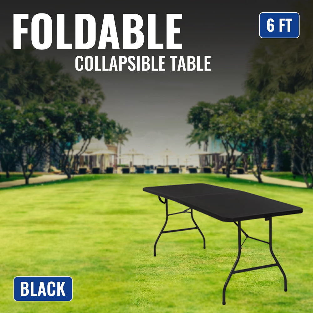 6Ft Black Heavy Duty Foldable Collapsible Table