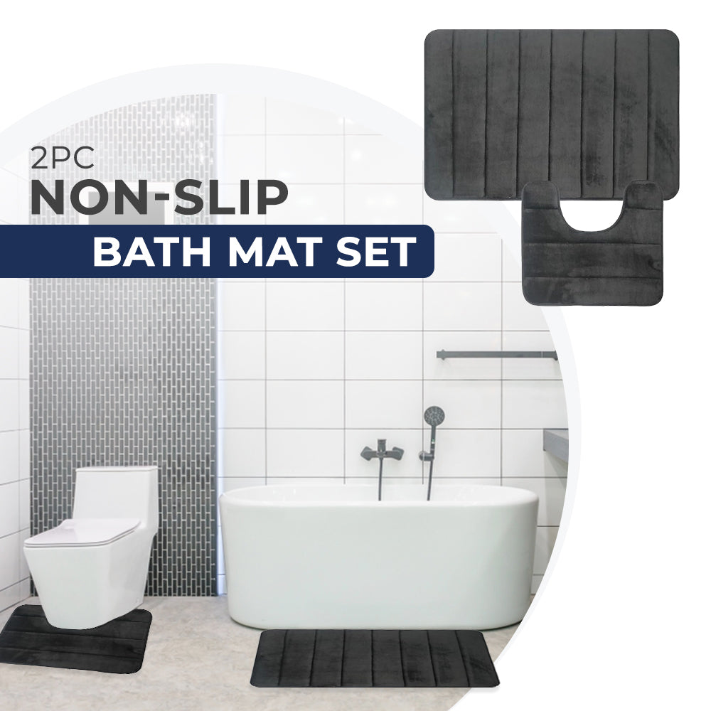 Dark Grey Non Slip Bath Mat Set 