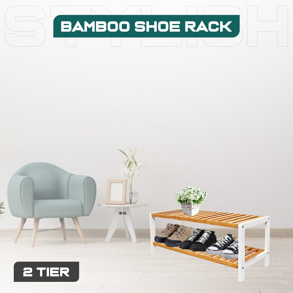 2 Tier Bamboo Shoe Rack
