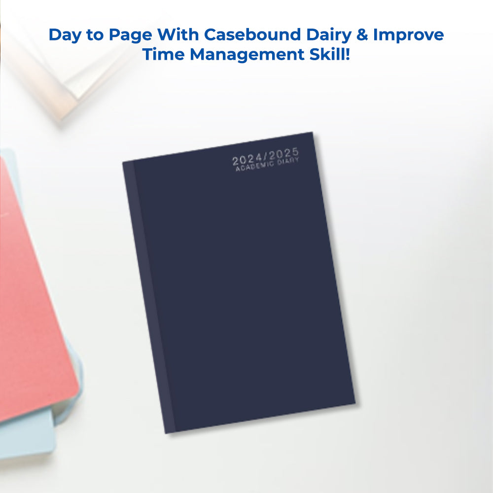 A5 Day A Page Academic Casebound Diary - Blue