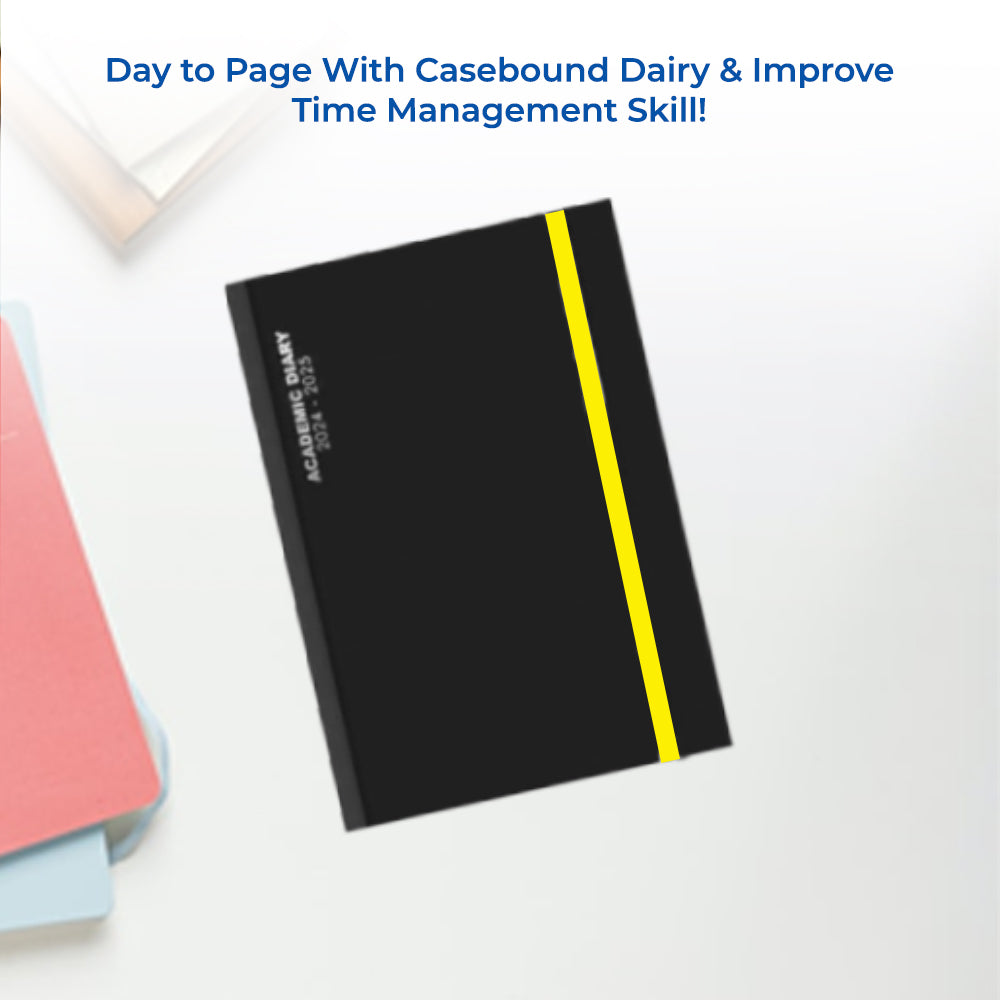 A5 Day To Page Academic Diary With Printed Edges - Black