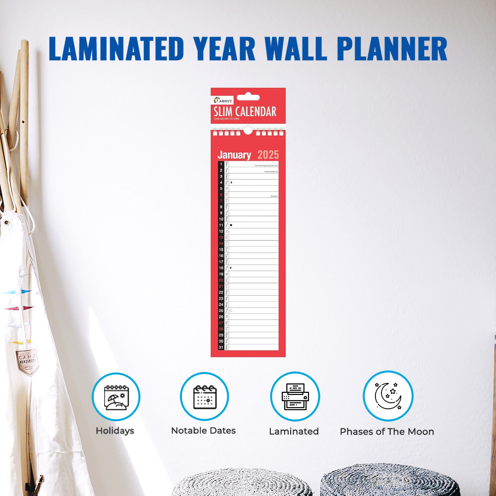 2025 Slim Calendar - Laminated Year Wall Planner