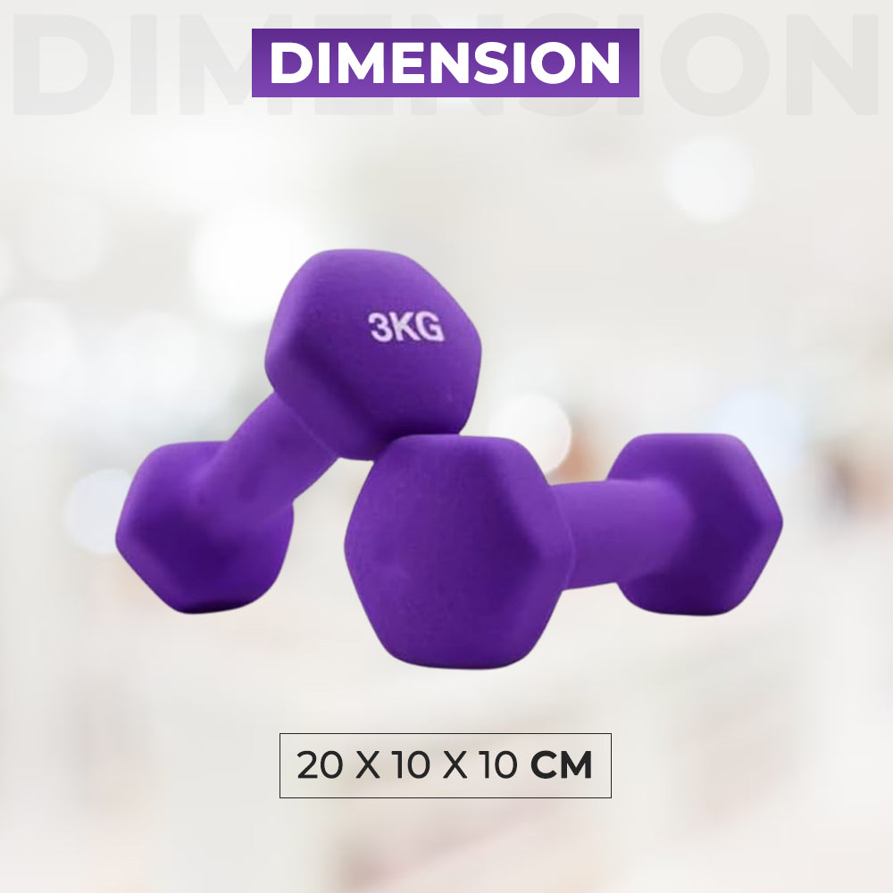 Dimension of 3kg Neoprene Dumbbell Set