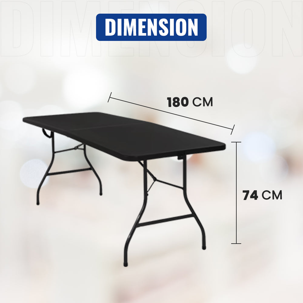 Dimension of 6Ft Black Heavy Duty Folding Table (180*74)