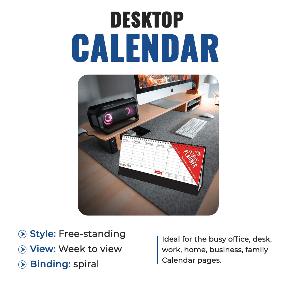 2025 Red and Black Desktop Flip Calendar