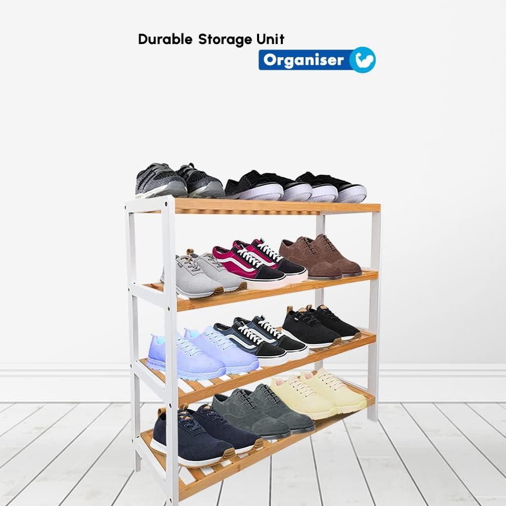 4 Tier Bamboo Shoe Rack - Durable Storage Unit