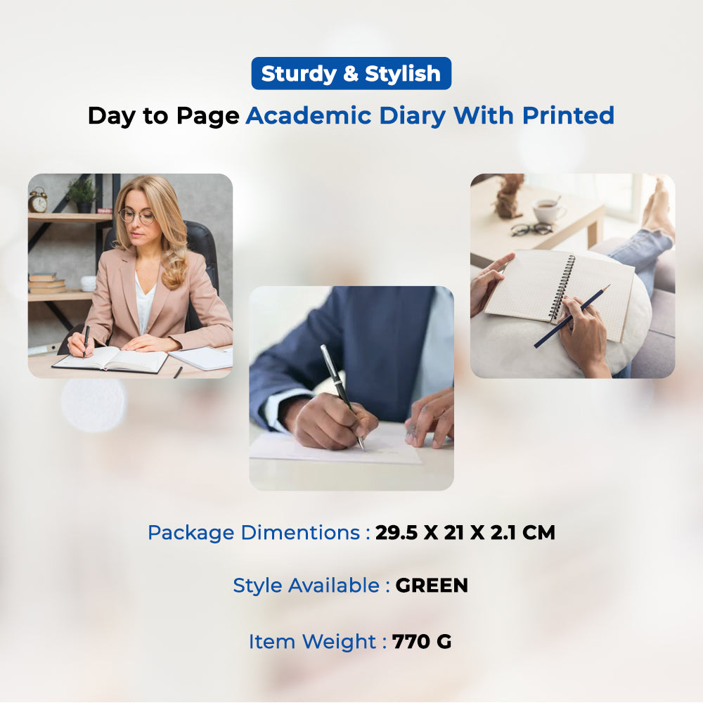 A4 Day To Page Academic Diary With Printed Edges - Green