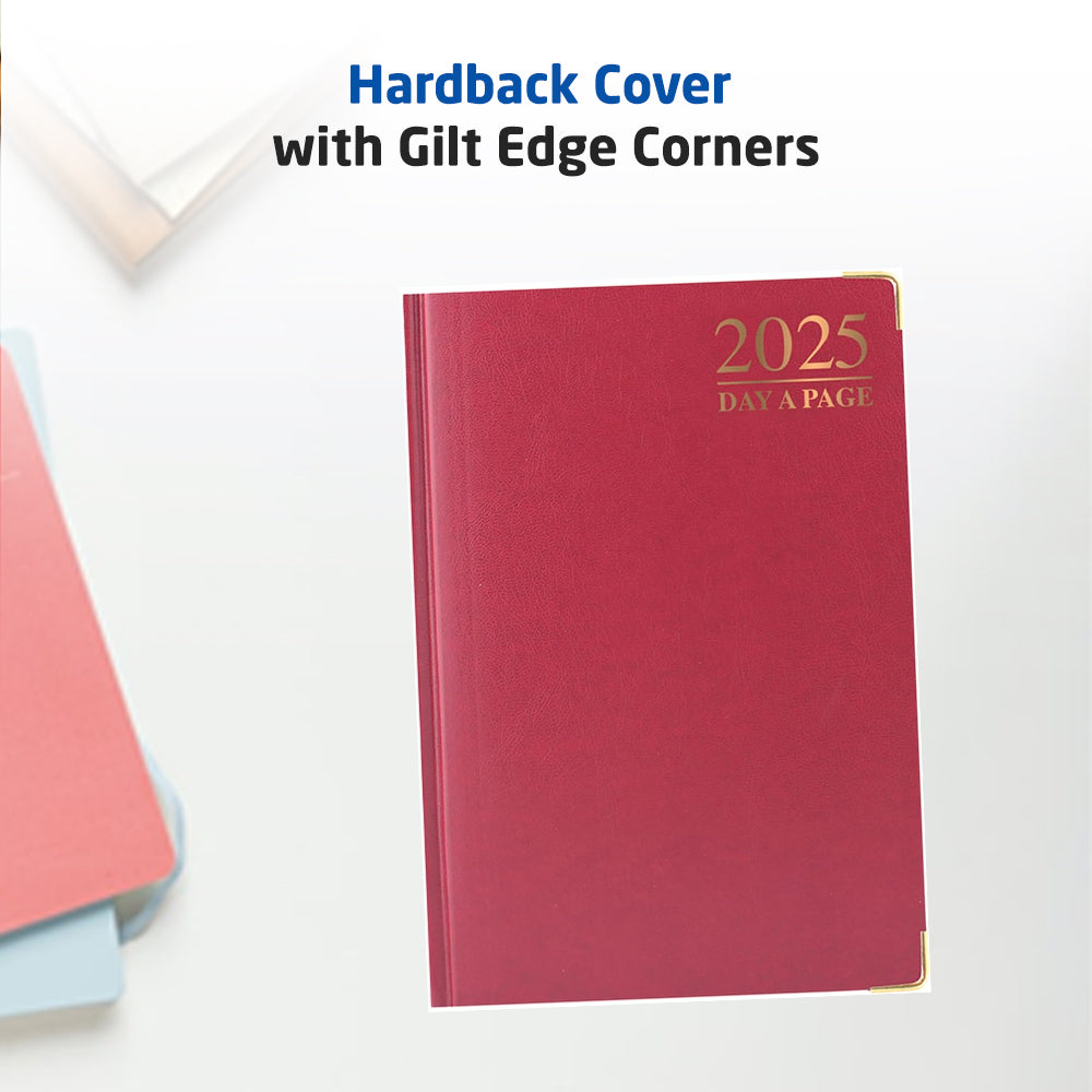 2025 A5 Day to Page Diary - Hardback Cover with Gilt Edge Corners