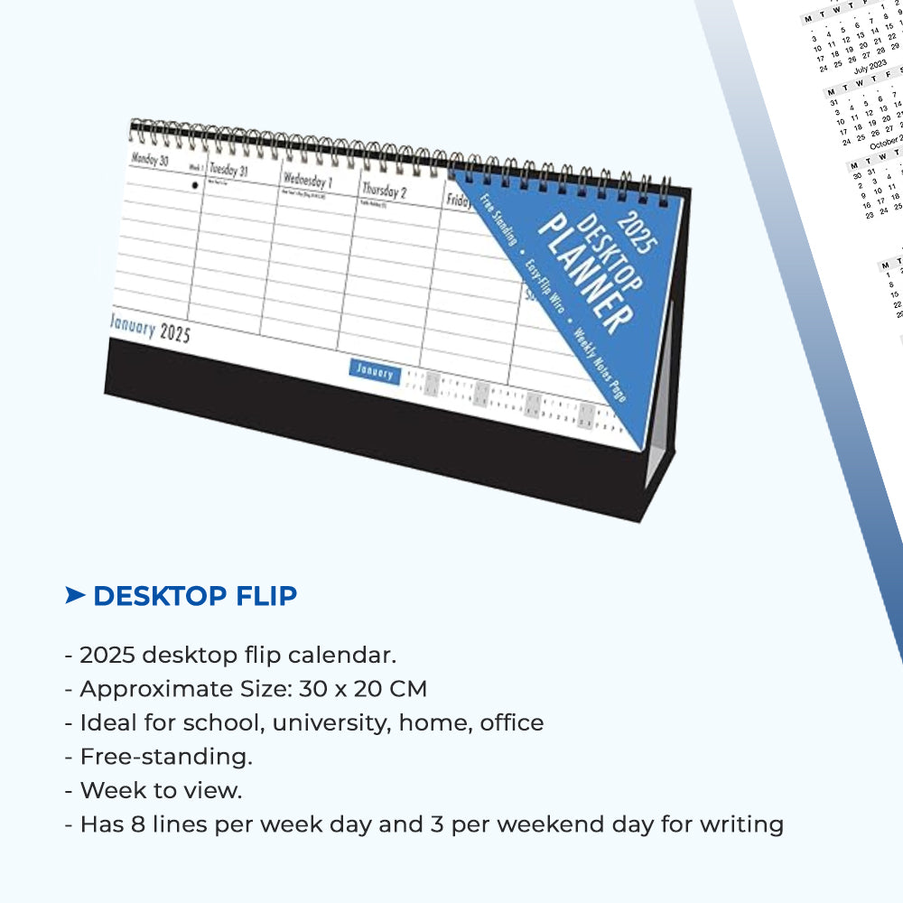 2025 Blue and Black Desktop Flip Calendar