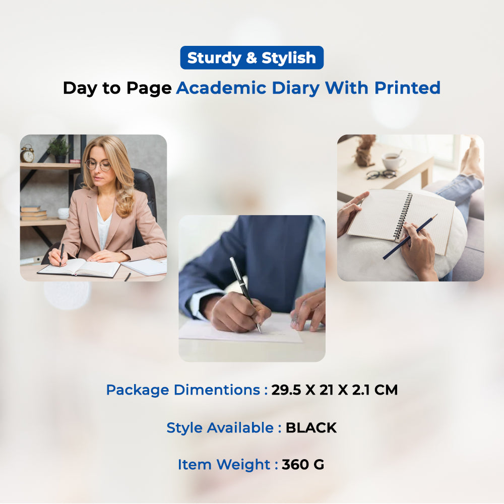 A5 Day To Page Academic Diary With Printed Edges - Black