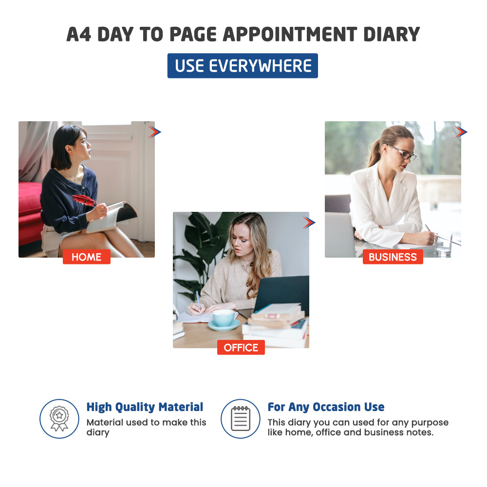 2025 Premium Quality A4 Day to Page Appointment Diary - Use Everywhere