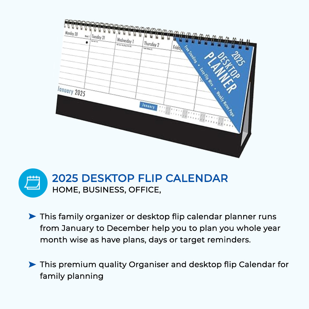 2025 Blue and Black Desktop Flip Calendar