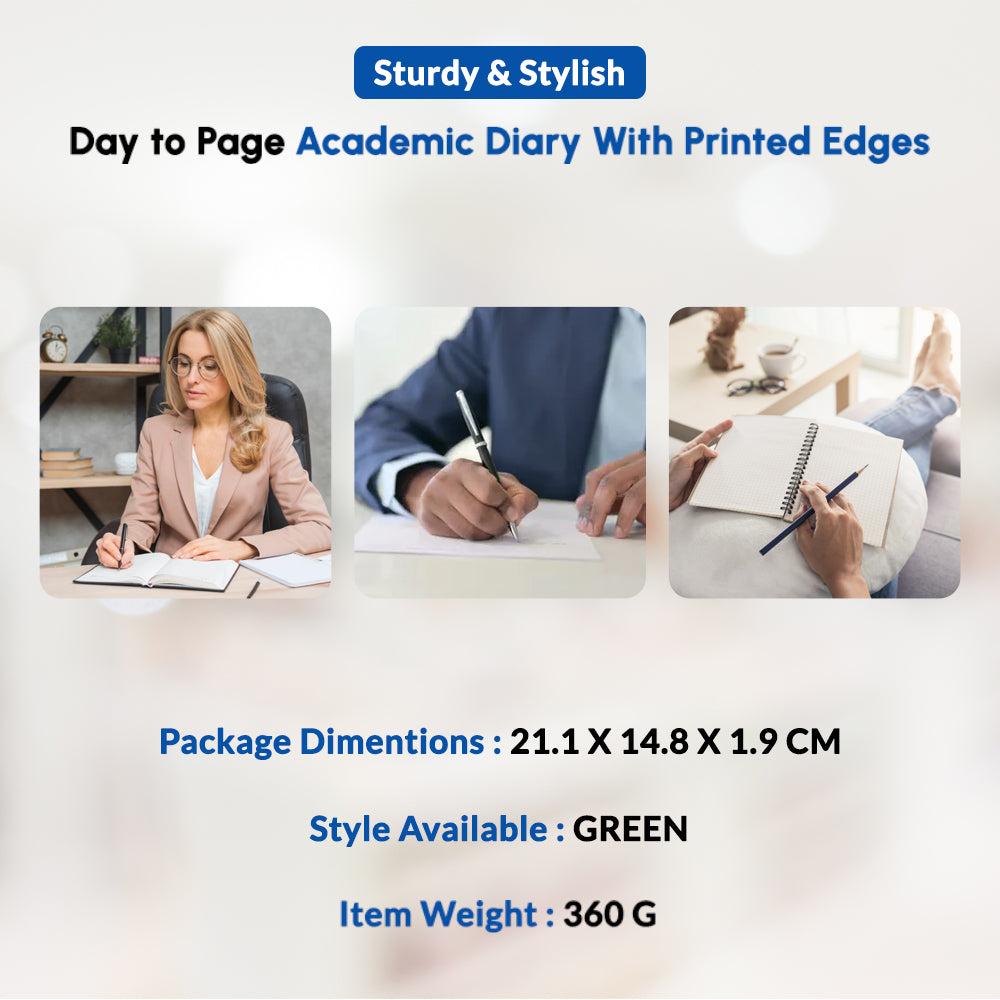 A5 Day To Page Academic Diary With Printed Edges - Green