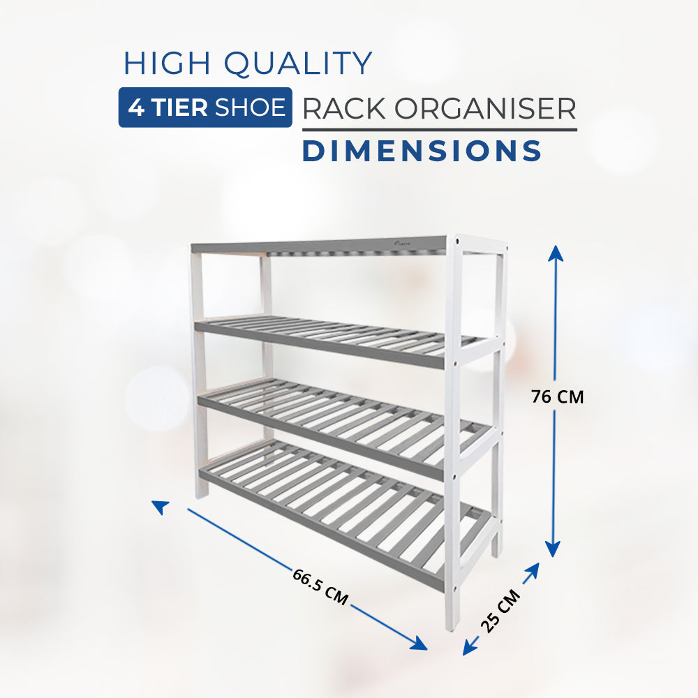 Grey Bamboo Shoe Rack - 4 Tier Dimension