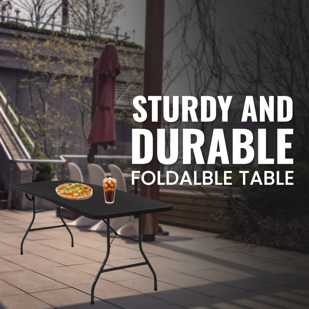 6Ft Black Heavy Duty Folding Table - Sturdy and Durable