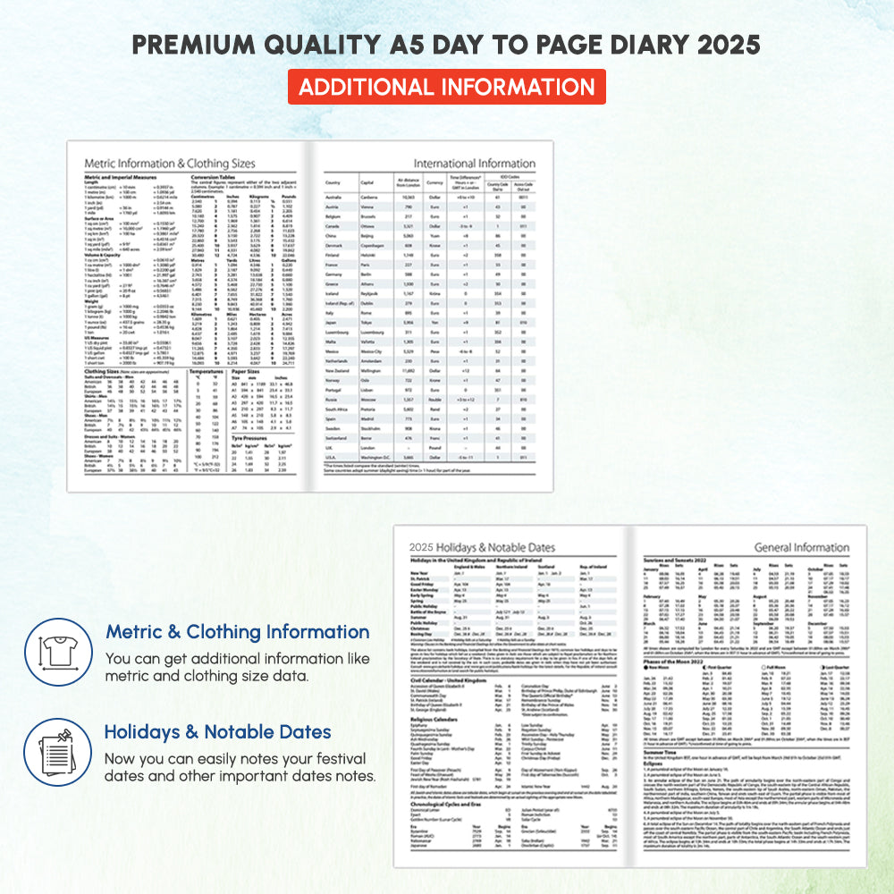 2025 Premium Quality A5 Day to Page Diary