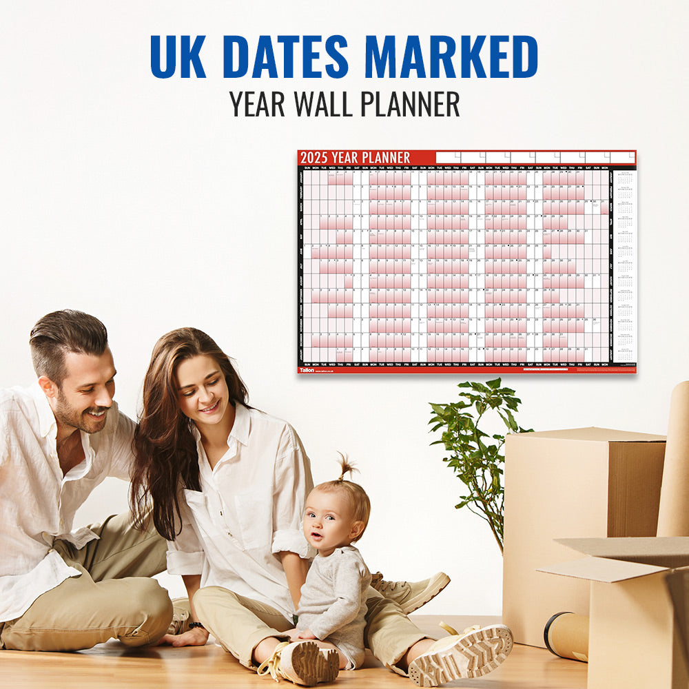 UK Dates Marked - 2025 Year Wall Planner